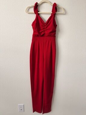Red Sleeveless V-Neck Jumpsuit